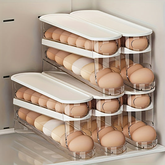 Egg Storage Space Saving Refrigerator And Cupboard Egg Storage Organizer, SpaceSaving Rolling Egg Storage Box For Refrigerator Side Door - Durable Plastic, No Battery.Essential Kitchen Accessory
